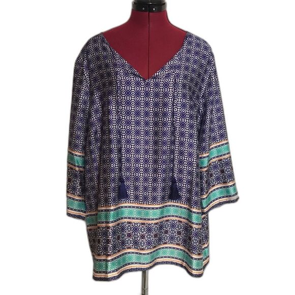 Chico's Whimsy Popover Blouse Women Size XL(16) Majestic Blue Tassel Detail NWT - Picture 12 of 12